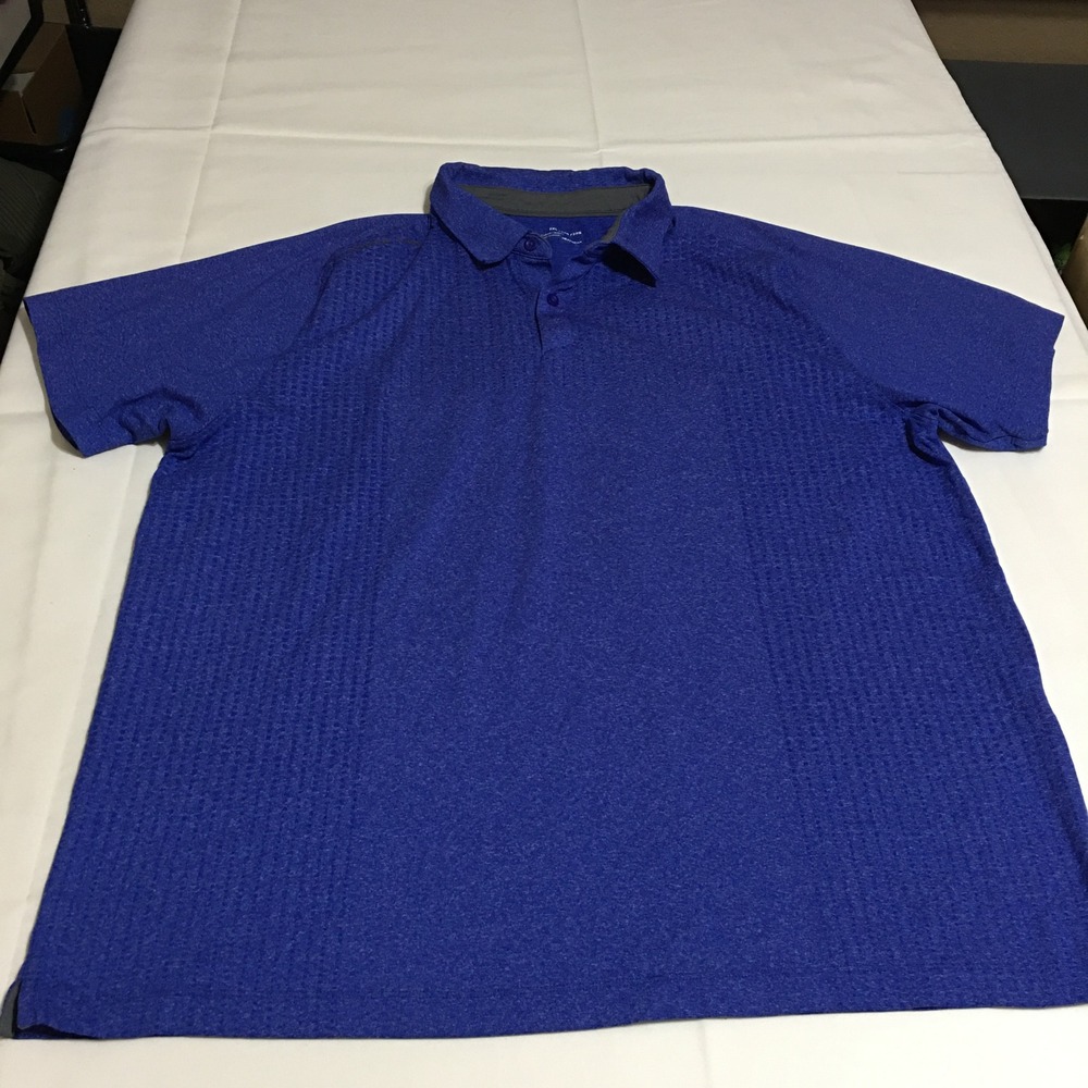 Under Armour Polo Shirt Mens 2XL Blue HeatGear Loose Fit Short Sleeve Textured